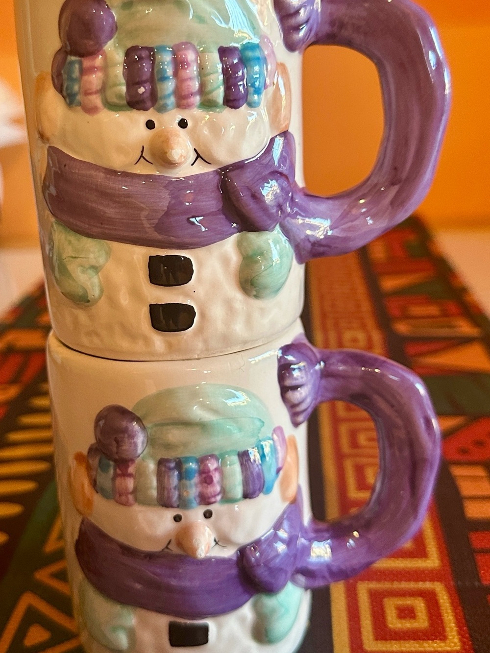 vintage ceramic 3D snowman mug set